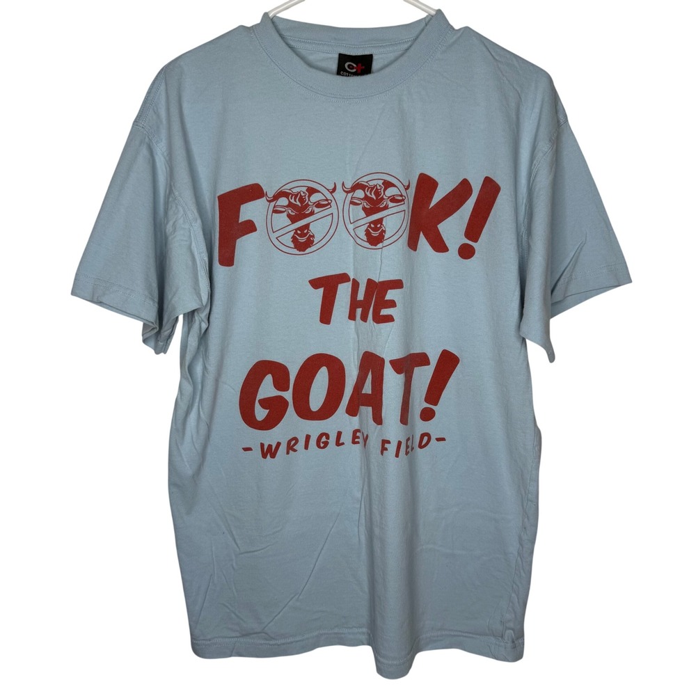 Vintage Chicago Cubs Wrigley Field F**k The Goat Graphic T-Shirt Blue Large